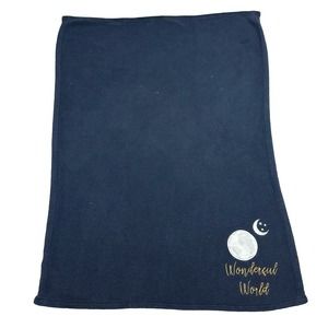 Silver Cloud 100% Cotton Navy Blue 27x35in‎ Knit "Wonderful World" Baby Blanket